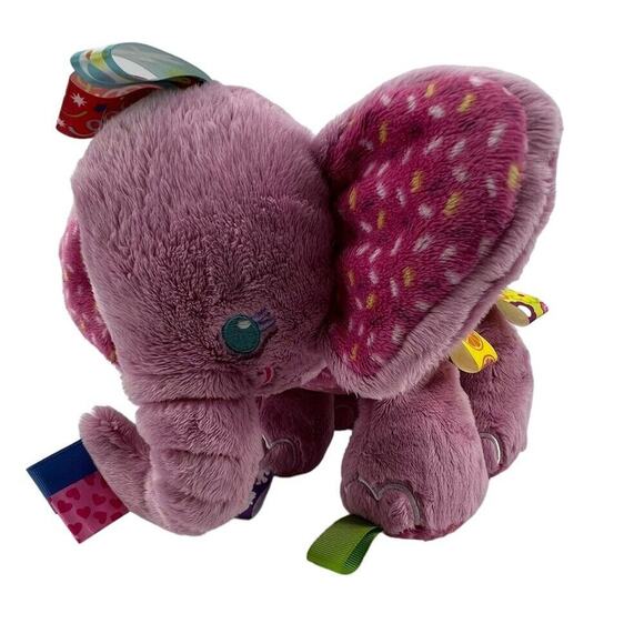 Taggies Pink Elephant Plush Stuffed Animal Rattle Toy Flower on Head 9" Length - Picture 1 of 8